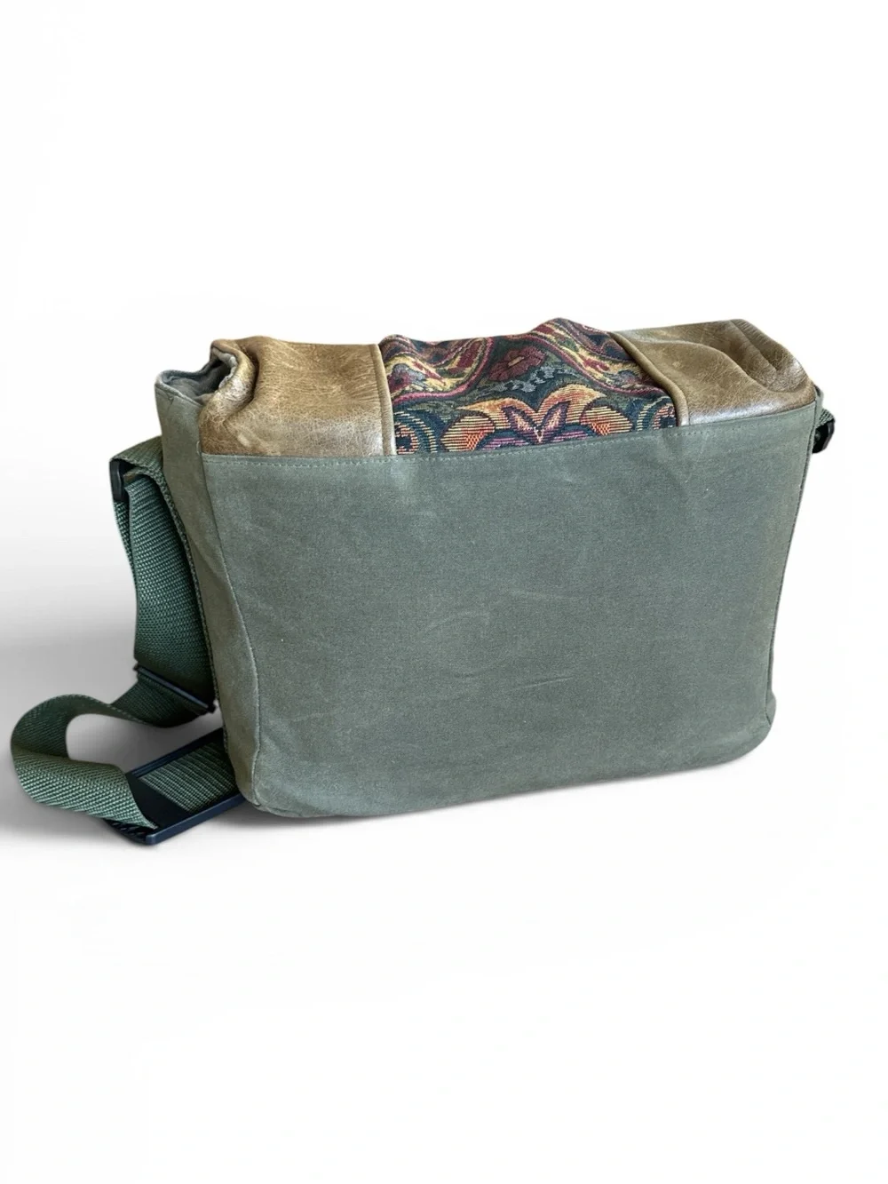 Porteen Gear Camera Bag Olive Leather Tapestry Adjustable Strap Crossbody